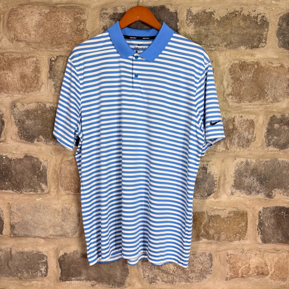 Nike Golf Men's Dri-FIT Striped Polo Shirt Blue White Stripe XL Preppy Gorpcore